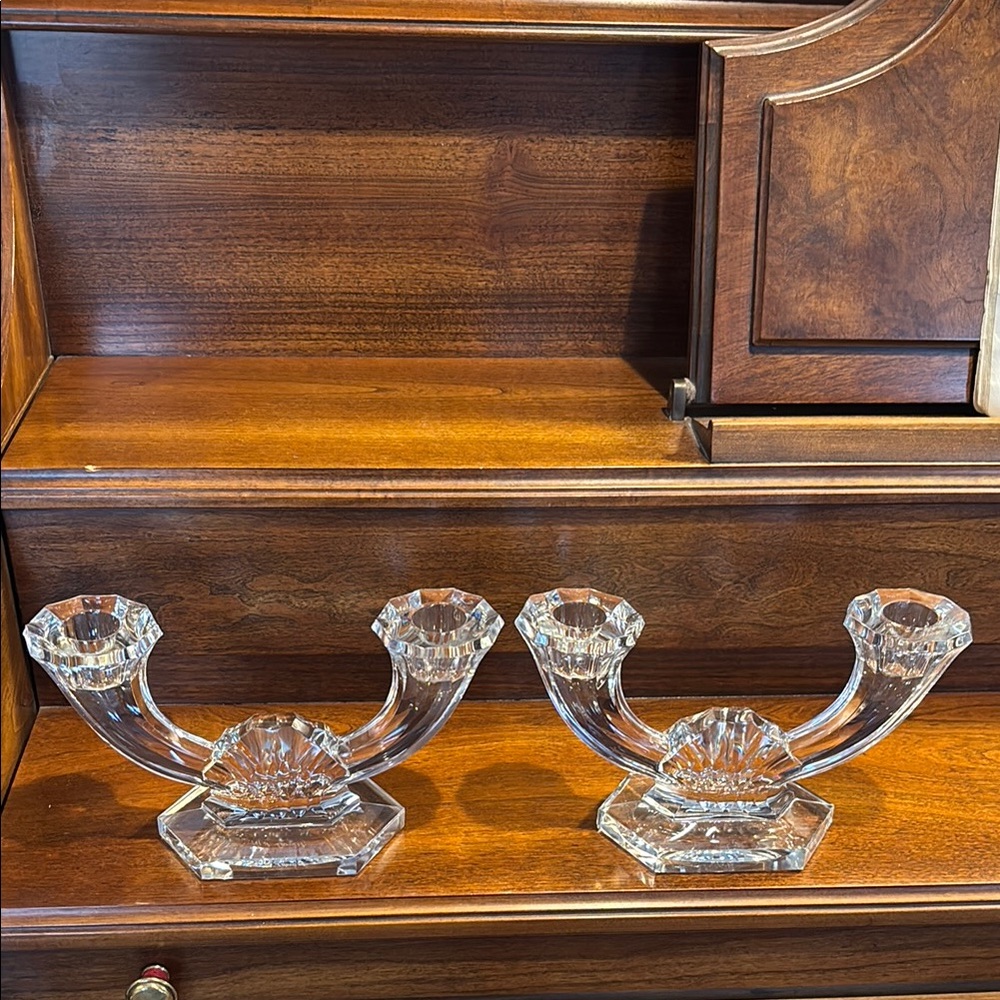 Val St Lambert Crystal Double Candle Holders. Lovely condition.